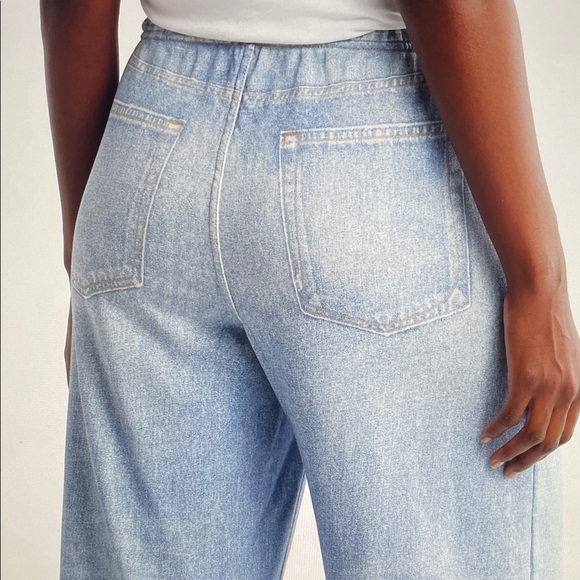 MIRAGE DENIM PRINTED FRENCH TERRY WIDE LEG PANTS Light Blue  Women's. - Picture 4 of 9